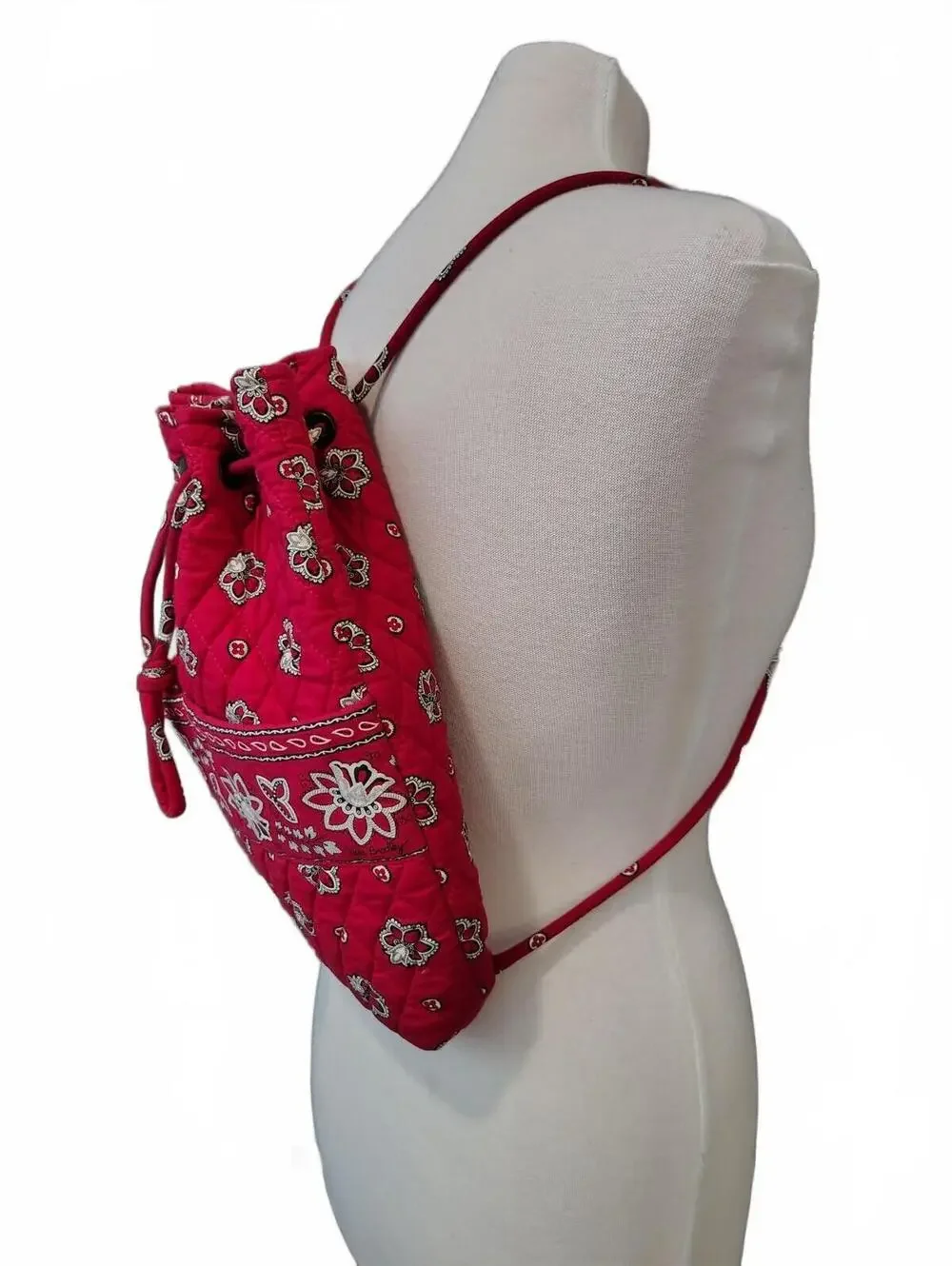 Vera Bradley Red Floral Paisley Quilted Cotton Backpack
